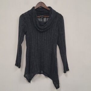 Open Knit Fairy Grunge‎ Sweater Size S Distressed Gray Cowl Whimsigoth Witchy